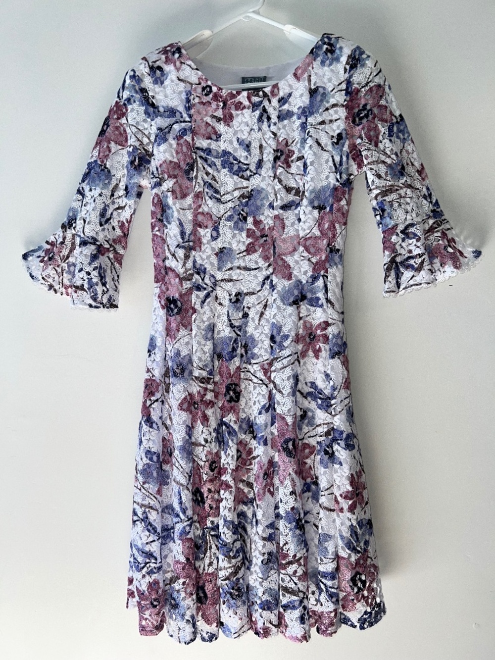 Rabbit Rabbit 3/4 Bell Sleeve Floral Lace Crochet Fit Flare Dress 10 Cottagecore